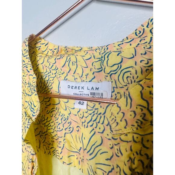 DEREK LAM 10 X RTR Yellow Floral 100% Cotton Hourglass V-Neck Mini Dress Size 42 - Picture 8 of 16